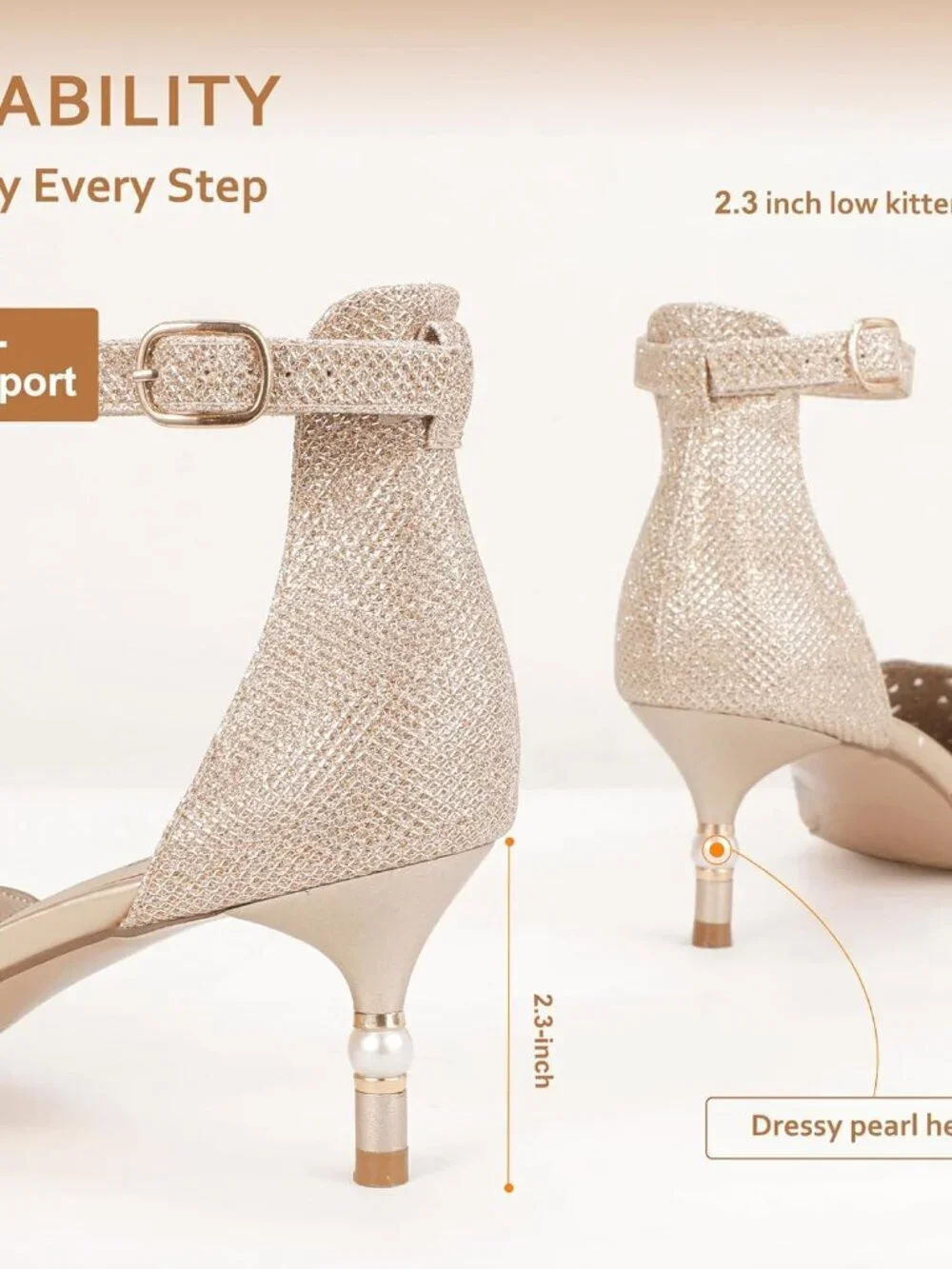 Women's Gold Rhinestones Low Kitten Heels Pumps Evening Dress Shoes